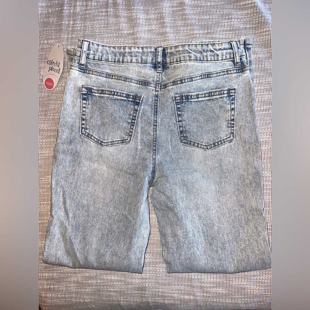 Colorful Planet Distressed Double Roll Mom Jeans | Juniors Size 14 | NWT - Picture 5 of 8